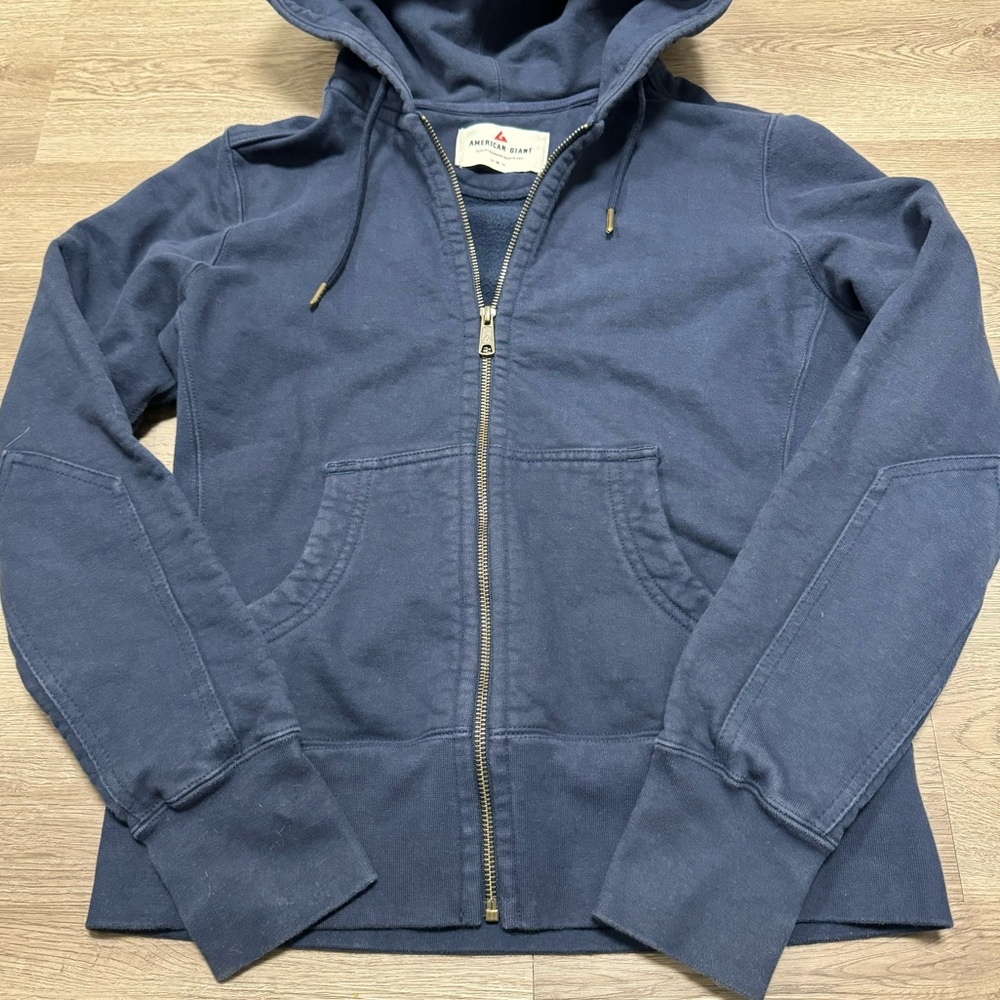 American Giant Navy Blue Full-Zip Hooded Sweatshirt